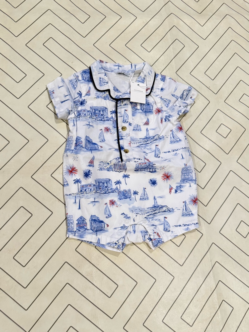 NWT Janie and Jack Nautical Print Short Sleeve Romper